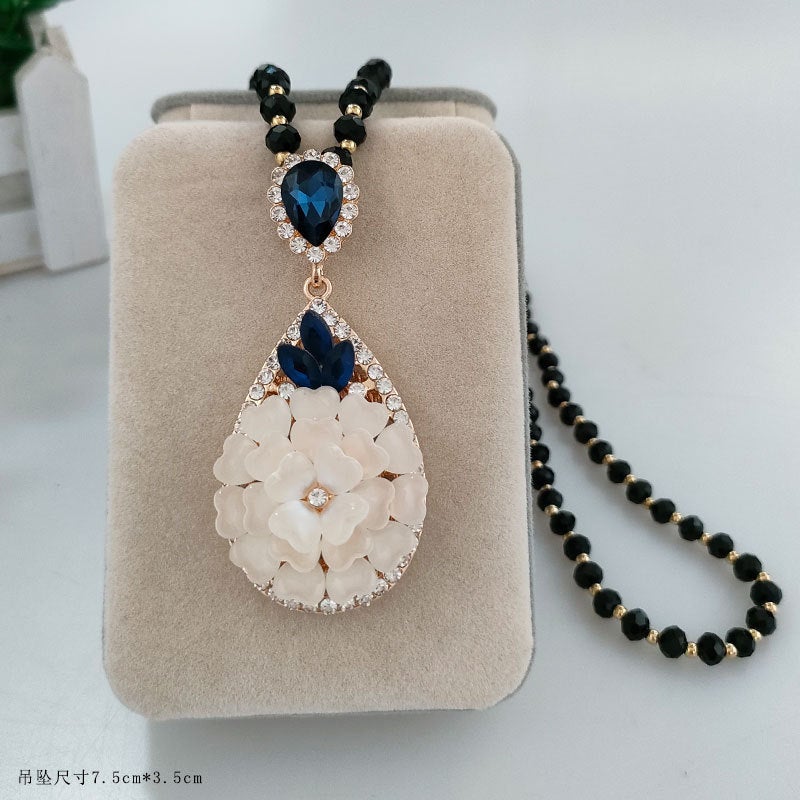 Fashion Long Flower Necklace Women'S Water Drop Woolen Chain Atmospheric All-Match Clothes Accessories Simple Pendant Pendant - Image 1